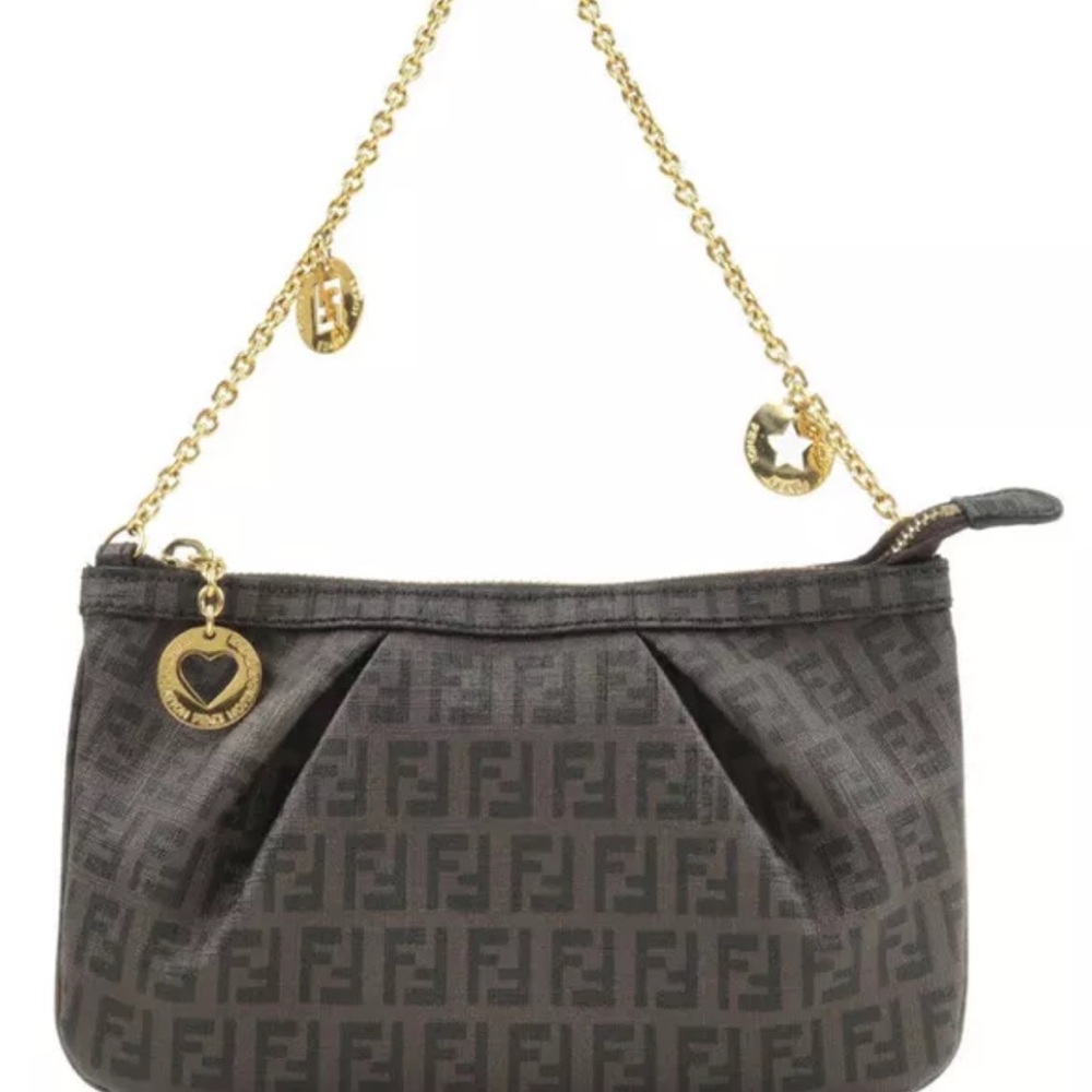 Fendi Black Clutch with Monogram Pattern and Gold Hardware